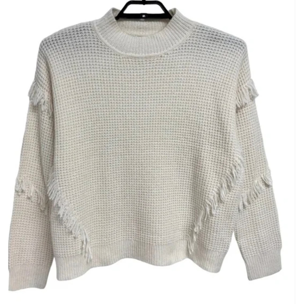Michael Michael Kors Womens Bone Knit Fringe Sweater Size Medium Cream Ivory